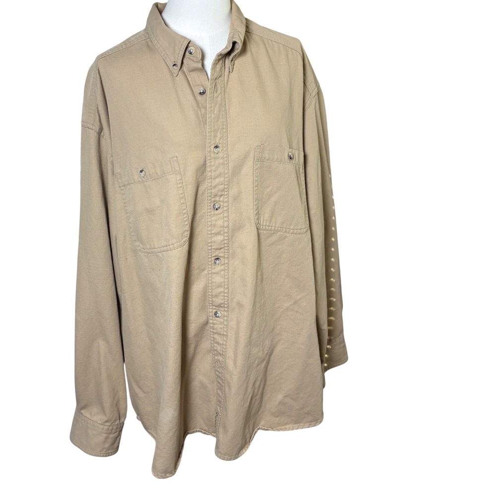 Fieldmaster Khaki Cotton Twill Button Down Workwear Shirt 2XL Dual Pocket